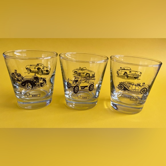 Set of 3 vintage car glasses made by dominion glass- six different cars printed - Picture 2 of 3